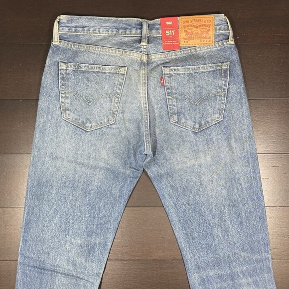 Levi's 511 Jeans 33 x 34 Selvedge Denim Slim Leg Distressed Red Tab 77 - Picture 7 of 8